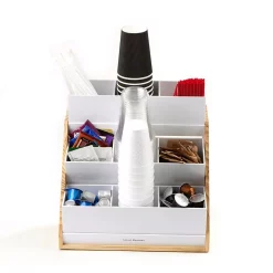 Coffee Makers Mind Reader 9-Compartment White Condiment Organizer With Wood Base -MegaChef Sales Shop mind reader coffee accessories comp9wd wht c3 1000