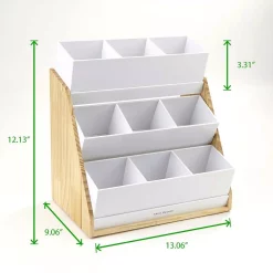 Coffee Makers Mind Reader 9-Compartment White Condiment Organizer With Wood Base -MegaChef Sales Shop mind reader coffee accessories comp9wd wht fa 1000