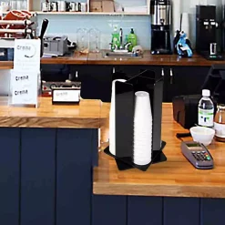 Coffee Makers Mind Reader 4-Compartment Black Acrylic Rotating Cup Dispenser And Lid Dispenser -MegaChef Sales Shop mind reader coffee accessories cupdispacr blk 1f 1000