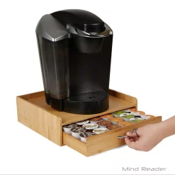 Coffee Makers Mind Reader 32-Capacity Bamboo Brown K-Cup Storage Drawer With Lip Panel -MegaChef Sales Shop mind reader coffee accessories kpanelbm brn 4f 1000