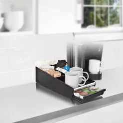 Coffee Makers Mind Reader Vesta Coffee 18-Capacity Condiment Organizer With K-Cup Storage Drawer -MegaChef Sales Shop mind reader coffee accessories org01 blk 1f 1000