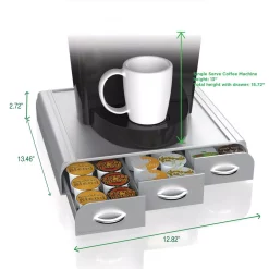 Coffee Makers Mind Reader 36 Capacity K-Cup, Dolce Gusto, CBTL, Verismo, Single Serve Coffee Pod Holder Drawer, Silver -MegaChef Sales Shop mind reader coffee accessories tray6 sil 76 1000
