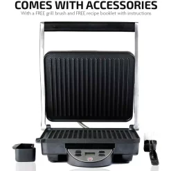 Electric Skillets & Indoor Grills Ovente GP1000BR 1500 W Brushed Nickel Non-Stick Panini Press -MegaChef Sales Shop nickel brushed ovente panini presses gp1000br 1f 1000