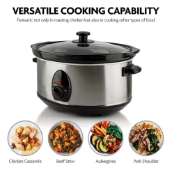 Cookers Ovente 3.7 Qt. Stainless Steel Electric Slow Cooker With Heat-Tempered Glass Lid, Adjustable Temperature Control, (SLO35ABR) -MegaChef Sales Shop nickel brushed ovente slow cookers slo35abr 4f 1000