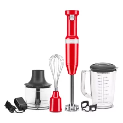 Blenders KitchenAid Cordless Variable Speed Passion Red Hand Blender With Chopper And Whisk Attachment -MegaChef Sales Shop passion red kitchenaid immersion blenders khbbv83pa 4f 1000
