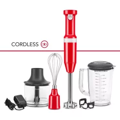 Blenders KitchenAid Cordless Variable Speed Passion Red Hand Blender With Chopper And Whisk Attachment