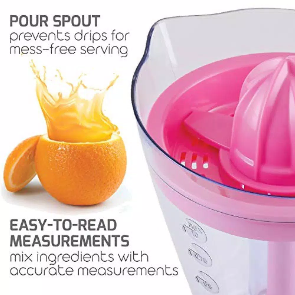 Juicers Ovente 34 Oz. Pink Electric Citrus Juicer 2 Auto-Reversing Cones Capacity, Pressure-Activated, Strainer, Pulp Control 5 Juicers Ovente 34 Oz. Pink Electric Citrus Juicer 2 Auto-Reversing Cones Capacity, Pressure-Activated, Strainer, Pulp Control - Image 5