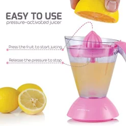 Juicers Ovente 34 Oz. Pink Electric Citrus Juicer 2 Auto-Reversing Cones Capacity, Pressure-Activated, Strainer, Pulp Control 9 Juicers Ovente 34 Oz. Pink Electric Citrus Juicer 2 Auto-Reversing Cones Capacity, Pressure-Activated, Strainer, Pulp Control -MegaChef Sales Shop pink ovente juicers je1034p 4f 1000