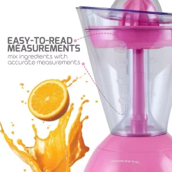 Juicers Ovente 34 Oz. Pink Electric Citrus Juicer 2 Auto-Reversing Cones Capacity, Pressure-Activated, Strainer, Pulp Control 12 Juicers Ovente 34 Oz. Pink Electric Citrus Juicer 2 Auto-Reversing Cones Capacity, Pressure-Activated, Strainer, Pulp Control -MegaChef Sales Shop pink ovente juicers je1034p fa 1000