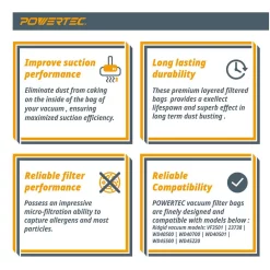 Vacuum Parts POWERTEC 3 Gal. To 4.5 Gal. High Efficiency Filter Bags For RIDGID And Workshop Wet/Dry Vacuum VF3501 And WS32045F (5-Pack) -MegaChef Sales Shop powertec vacuum parts 75017 4f 1000