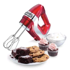 Mixers Hamilton Beach 5-Speed Red And Chrome Hand Mixer With Stainless Steel Twisted Wire Beaters, Whisk, Dough Hooks And Snap-On Storage Case -MegaChef Sales Shop red and chrome hamilton beach hand mixers 62653 31 1000