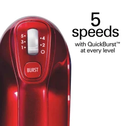 Mixers Hamilton Beach 5-Speed Red And Chrome Hand Mixer With Stainless Steel Twisted Wire Beaters, Whisk, Dough Hooks And Snap-On Storage Case -MegaChef Sales Shop red and chrome hamilton beach hand mixers 62653 76 1000