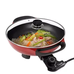 Electric Skillets & Indoor Grills Boyel Living 6.3 In. X 16.9 In. X 13 In. Red 1400-Watt Professional Non-Stick Copper Electric Skillet Jumbo -MegaChef Sales Shop red boyel living electric skillets el43808 40 1000