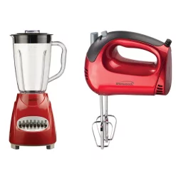 Blenders Brentwood Appliances 50 Oz.12-Speed Red Countertop Blender With Electric Hand Mixer