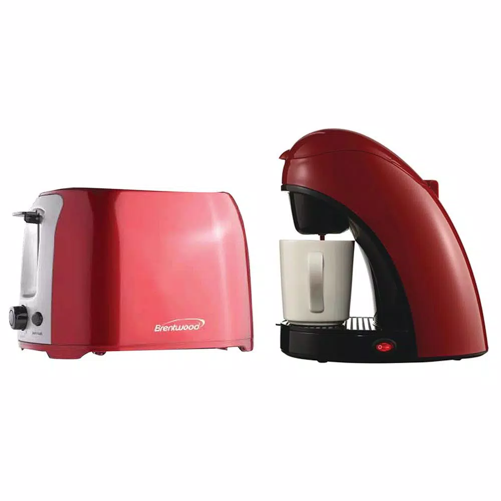 Coffee Makers Brentwood Appliances 1-Cup Red Coffee Maker With Mug And 2-Slice Red Extra-Wide Slot Toaster 1 Coffee Makers Brentwood Appliances 1-Cup Red Coffee Maker With Mug And 2-Slice Red Extra-Wide Slot Toaster