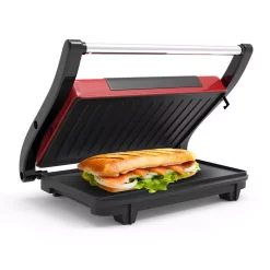 Electric Skillets & Indoor Grills Chef Buddy 760 W Red Non-Stick Panini Press -MegaChef Sales Shop red chef buddy panini presses hw031023 4f 1000