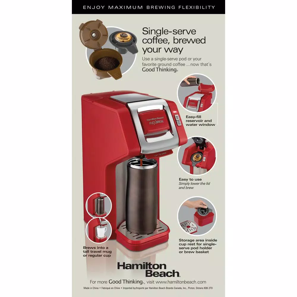 Coffee Makers Hamilton Beach 1-Cup Red FlexBrew Coffee Maker 7 Coffee Makers Hamilton Beach 1-Cup Red FlexBrew Coffee Maker - Image 7