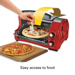 Toasters Hamilton Beach Easy Reach 1200 W 4-Slice Red Toaster Oven With Roll-Top Door -MegaChef Sales Shop red hamilton beach toaster ovens 31337d 44 1000