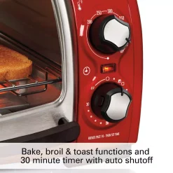 Toasters Hamilton Beach Easy Reach 1200 W 4-Slice Red Toaster Oven With Roll-Top Door -MegaChef Sales Shop red hamilton beach toaster ovens 31337d fa 1000