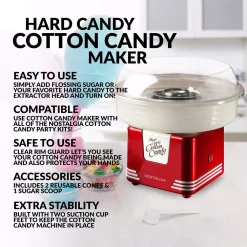 Dessert Makers Nostalgia Retro Red Hard And Sugar Free Cotton Candy Maker With Cotton Candy Cones -MegaChef Sales Shop red nostalgia cotton candy machines pcm405retrored 44 1000
