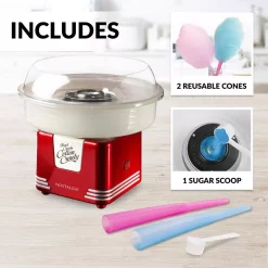 Dessert Makers Nostalgia Retro Red Hard And Sugar Free Cotton Candy Maker With Cotton Candy Cones -MegaChef Sales Shop red nostalgia cotton candy machines pcm405retrored fa 1000