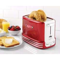 Toasters Nostalgia Retro Series 2-Slice Red Wide Slot Bagel Toaster With Crumb Tray And Shade Settings -MegaChef Sales Shop red nostalgia pop up toasters rtos200 1f 1000
