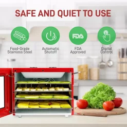 Food Processing NutriChef 4-Tray Red 350 Watt Premium Food Dehydrator Machine With Digital Timer And Temperature Control -MegaChef Sales Shop red nutrichef dehydrators ncdh4s 4f 1000