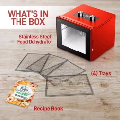 Food Processing NutriChef 4-Tray Red 350 Watt Premium Food Dehydrator Machine With Digital Timer And Temperature Control -MegaChef Sales Shop red nutrichef dehydrators ncdh4s c3 1000