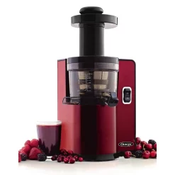 Juicers Omega Vertical Slow Speed Masticating Red Juicer -MegaChef Sales Shop red omega juicers vsj843qr 1f 1000