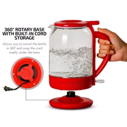 Electric Kettles Ovente 6.3-Cup Red Glass Electric Kettle With ProntoFill Technology – Fill Up With The Lid On -MegaChef Sales Shop red ovente electric kettles kg516r 44 1000