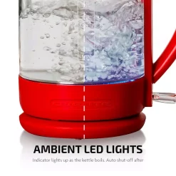 Electric Kettles Ovente 6.3-Cup Red Glass Electric Kettle With ProntoFill Technology – Fill Up With The Lid On -MegaChef Sales Shop red ovente electric kettles kg516r fa 1000