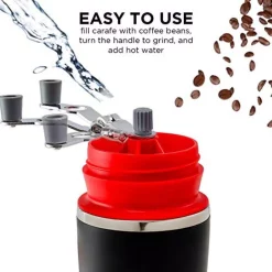 Coffee Makers Ovente Single Serve Red Coffee Grinder, French Press, 2-in-1 Carafe Coffee Maker Machine, With Insulated Cup -MegaChef Sales Shop red ovente french presses cmb281r 4f 1000