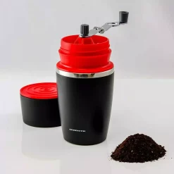 Coffee Makers Ovente Single Serve Red Coffee Grinder, French Press, 2-in-1 Carafe Coffee Maker Machine, With Insulated Cup -MegaChef Sales Shop red ovente french presses cmb281r fa 1000