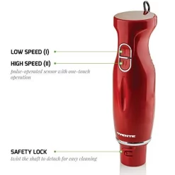 Blenders Ovente Immersion Blender, Stainless Steel Blades, 300W Multipurpose Hand Mixer, 2-Speed Settings, Red (HS560R) -MegaChef Sales Shop red ovente immersion blenders hs560r 1f 1000