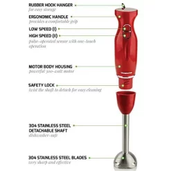 Blenders Ovente Immersion Blender, Stainless Steel Blades, 300W Multipurpose Hand Mixer, 2-Speed Settings, Red (HS560R) -MegaChef Sales Shop red ovente immersion blenders hs560r 4f 1000