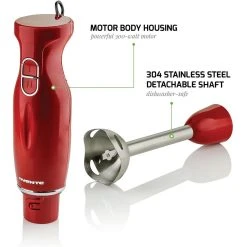 Blenders Ovente Immersion Blender, Stainless Steel Blades, 300W Multipurpose Hand Mixer, 2-Speed Settings, Red (HS560R) -MegaChef Sales Shop red ovente immersion blenders hs560r fa 1000
