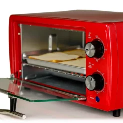 Toasters Ovente 700-Watt 4-Slice Red Electric Toaster Oven With Timer Knob And Tempered Glass Door Cool-Touch Handle, Includes LED Light -MegaChef Sales Shop red ovente toaster ovens to6895r 4f 1000