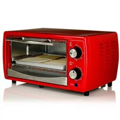 Toasters Ovente 700-Watt 4-Slice Red Electric Toaster Oven With Timer Knob And Tempered Glass Door Cool-Touch Handle, Includes LED Light