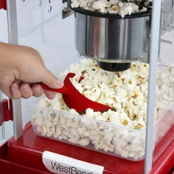 Popcorn Machines West Bend Popcorn Cart 2.5 Oz Non-Stick Stainless Steel Kettle, Makes 10 Cups, Cabinet Built-In Light, With Spoon & Scoop -MegaChef Sales Shop red west bend popcorn machines pcmc20rd13 31 1000