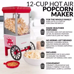 Popcorn Machines Nostalgia Old Fashioned 1040 W 12-Cup Red Hot Air Popcorn Maker With Measuring Cup -MegaChef Sales Shop red white nostalgia popcorn machines ofp521 44 1000