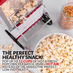 Popcorn Machines Nostalgia Old Fashioned 1040 W 12-Cup Red Hot Air Popcorn Maker With Measuring Cup -MegaChef Sales Shop red white nostalgia popcorn machines ofp521 4f 1000