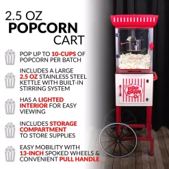 Popcorn Machines Nostalgia 380 W 2.5 Oz. Red Hot Air Popcorn Cart With Easy Mobility -MegaChef Sales Shop red white nostalgia popcorn machines pc25rw c3 1000