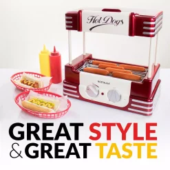 Electric Skillets & Indoor Grills Nostalgia Retro Red Electric Hot Dog Roller And Bun Warmer -MegaChef Sales Shop retro red nostalgia indoor grills hdr8rr 76 1000