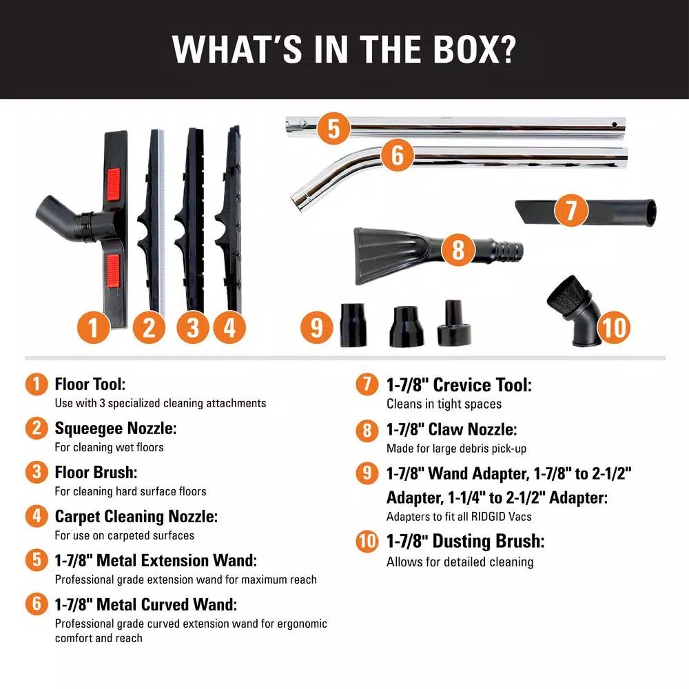 Vacuum Parts RIDGID 1-7/8 In. And 2-1/2 In. Heavy-Duty Cleaning Accessory Kit For RIDGID Wet/Dry Shop Vacuums 2 Vacuum Parts RIDGID 1-7/8 In. And 2-1/2 In. Heavy-Duty Cleaning Accessory Kit For RIDGID Wet/Dry Shop Vacuums - Image 2