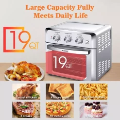 Air Fryers Boyel Living 19 Qt. Silver Stainless Steel Air Fryer Toaster Oven With Roast, Bake, Broil, Reheat, Accessories & Recipes Included -MegaChef Sales Shop silver boyel living air fryers gbk gto18 4f 1000