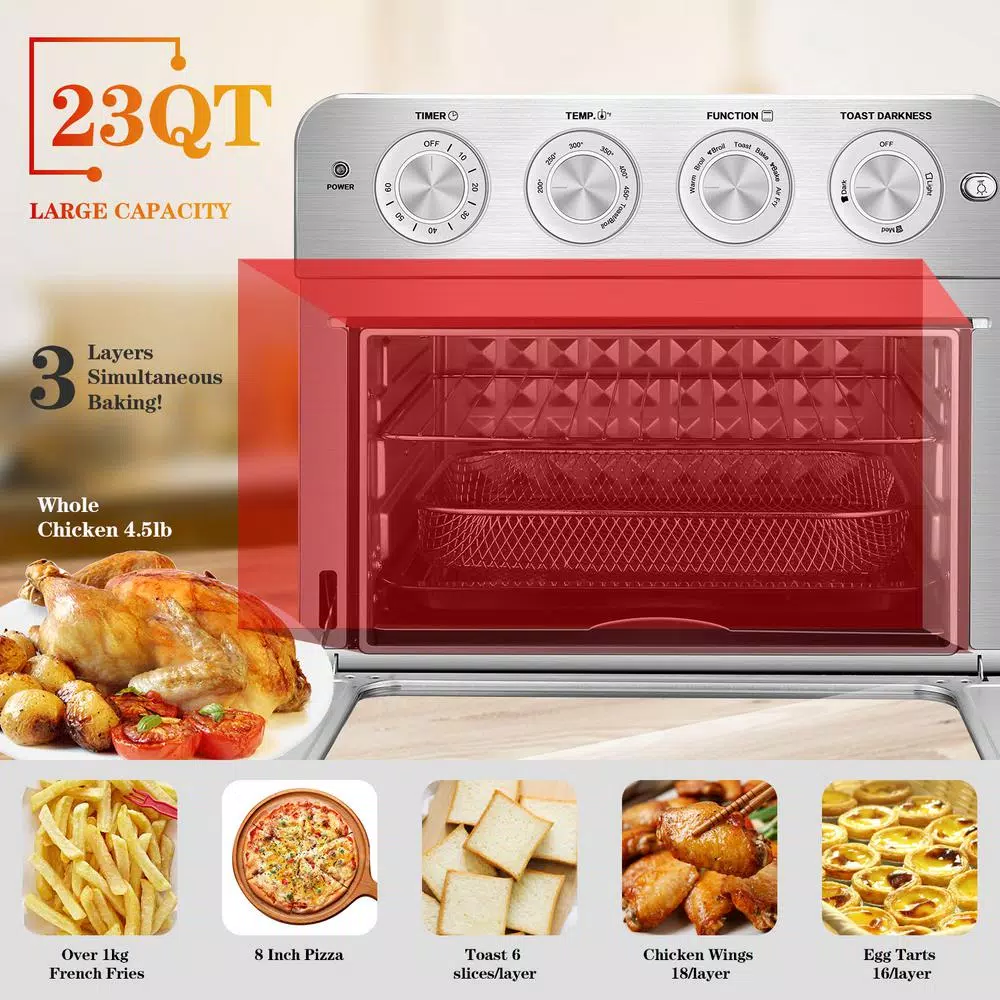Air Fryers Boyel Living 24 Qt. Silver Stainless Steel Air Fryer Toaster Oven With Roast, Bake, Broil, Reheat, Accessories And Cookbook Included 5 Air Fryers Boyel Living 24 Qt. Silver Stainless Steel Air Fryer Toaster Oven With Roast, Bake, Broil, Reheat, Accessories And Cookbook Included - Image 5