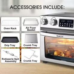 Air Fryers Boyel Living 24 Qt. Silver Stainless Steel Electronic Convection Air Fryer Toaster Oven With Accessories & Recipes Included -MegaChef Sales Shop silver boyel living air fryers gbk gto23b 4f 1000