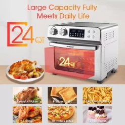 Air Fryers Boyel Living 24 Qt. Silver Stainless Steel Electronic Convection Air Fryer Toaster Oven With Accessories & Recipes Included -MegaChef Sales Shop silver boyel living air fryers gbk gto23b 76 1000