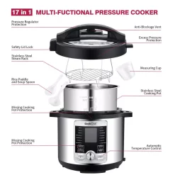 Cookers Boyel Living 6 Qt. Stainless Steel 17-in-1 Multi-Use Electric Pressure Cooker With Stainless Steel Inner Pot 14 Cookers Boyel Living 6 Qt. Stainless Steel 17-in-1 Multi-Use Electric Pressure Cooker With Stainless Steel Inner Pot -MegaChef Sales Shop silver boyel living electric pressure cookers gbk gp60d fa 1000