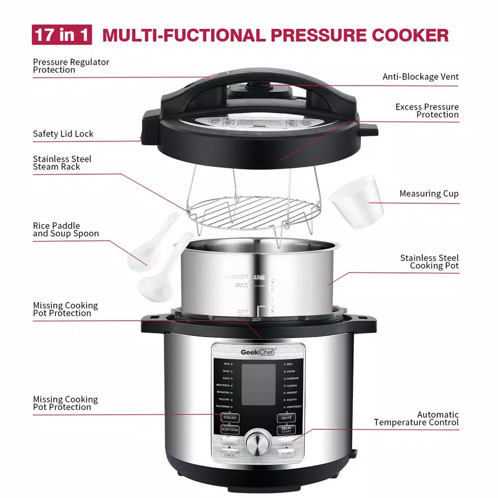 Cookers Boyel Living 6 Qt. Stainless Steel 17-in-1 Multi-Use Electric Pressure Cooker With Stainless Steel Inner Pot 7 Cookers Boyel Living 6 Qt. Stainless Steel 17-in-1 Multi-Use Electric Pressure Cooker With Stainless Steel Inner Pot - Image 7